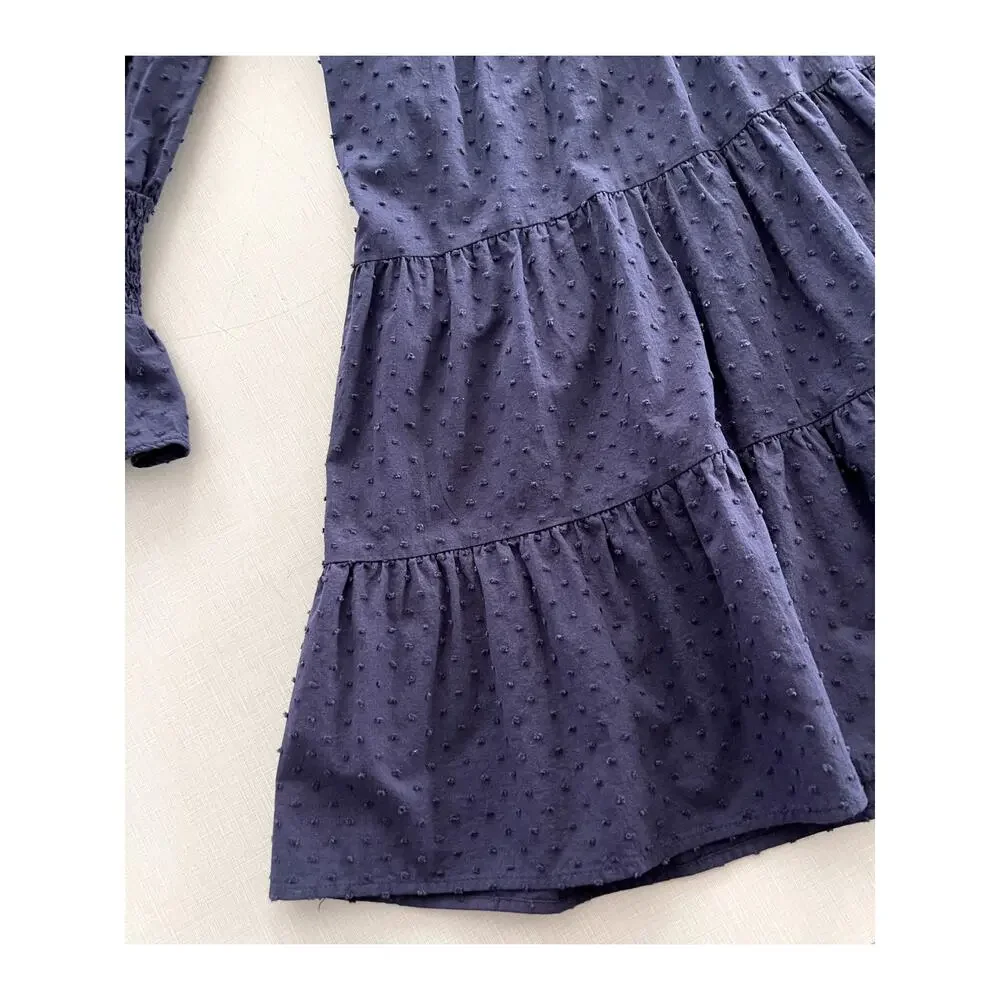 Pomander Place Sz M Kenzo Dress Navy Cotton Swiss Dot Summer Casual Breezy Comfy - Picture 10 of 15